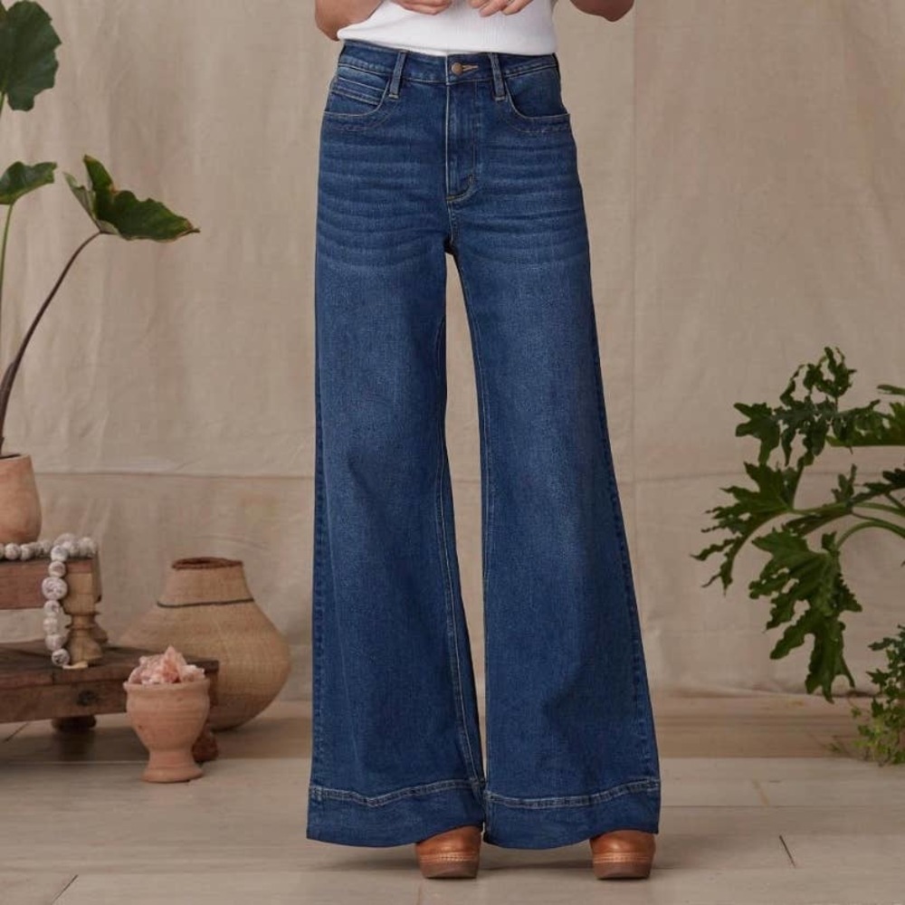 Driftwood Martha Jeans Wide Leg High Rise Stetchy Blue Women’s 30